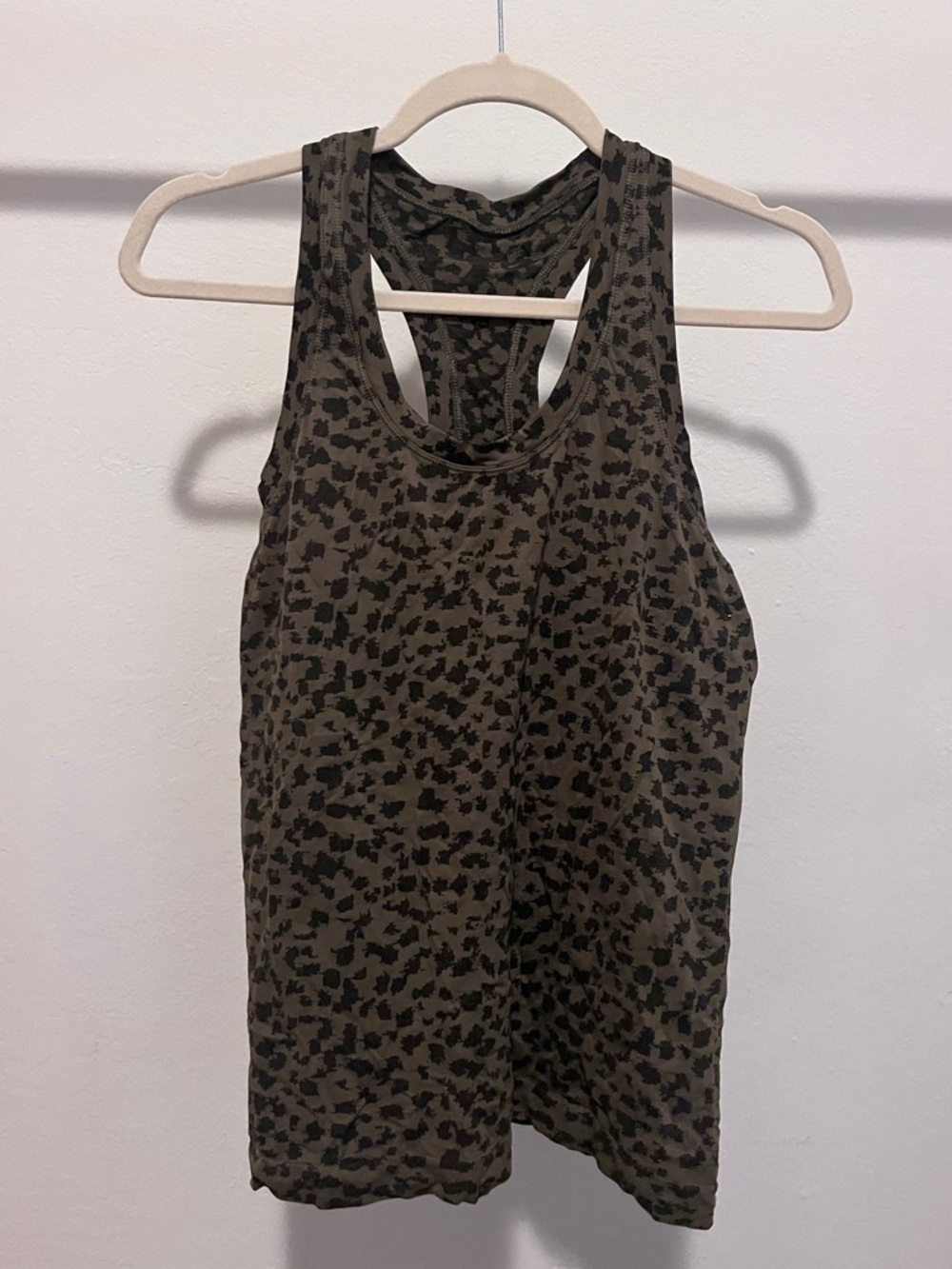 Athleta Momentum Olive Green & Black Leopard Racerback Tank